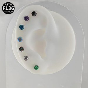 Getta G23 Ti6Al4VELI Titanium 18G Flower Leaf Marquise CZ Bezel Setting Internal Thread Conch Daith Labret Lip Stud - Product Image 2