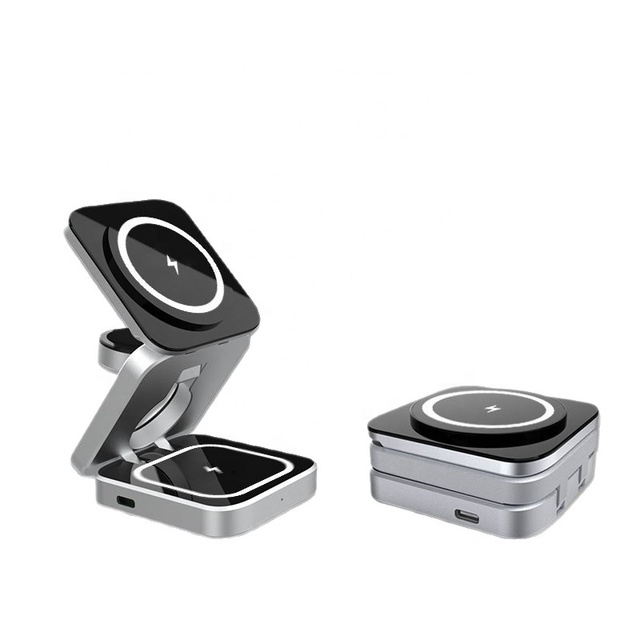 15W Magnetic Suction 3 in 1 Wireless Charger Foldable Portable Fast Charging Stand for Phone Watch Earbuds