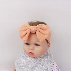 RTS algodão com nervuras elástico bonito casual bebê arco headbands