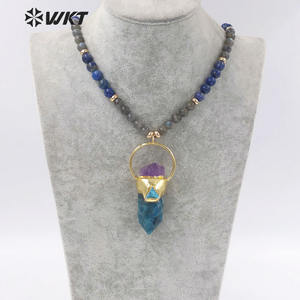WT-N1337 WKT Puissant D'énergie Cylindre Forme Bleu <span class=keywords><strong>Apatite</strong></span> Amazonite Mix Avec Améthyste perles de long Collier Pierres Précieuses Perles Chaîne - Product Image 5
