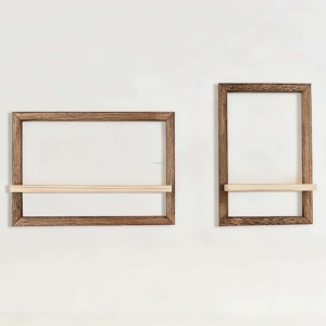 Étagère flottante à trois niveaux en bois marron/noir style Art Déco, pour rangement décoratif mural, chambre, salle de bain, anniversaire - Product Image 1