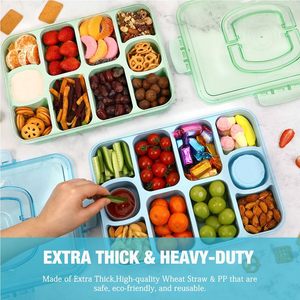 Rơm lúa mì snackle hộp <span class=keywords><strong>container</strong></span> lớn 10 ngăn chia phục vụ khay với nắp và xử lý được xây dựng trong <span class=keywords><strong>Container</strong></span> - Product Image 4