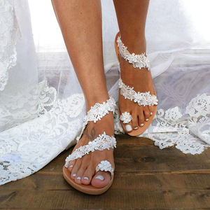 <b>Wedding</b> Pearl Bohemian Roman <b>Sandals</b> Flower Decor Fashion Beach Casual <b>Flat</b> <b>Sandals</b> For Women Party Daily - Product Image 1