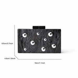 Women Acrylic Box Clutch Marble & Tortoiseshell Pattern Evening Purse with 3D Golden <b>Studs</b> Hard Case Handbag - Product Image 3
