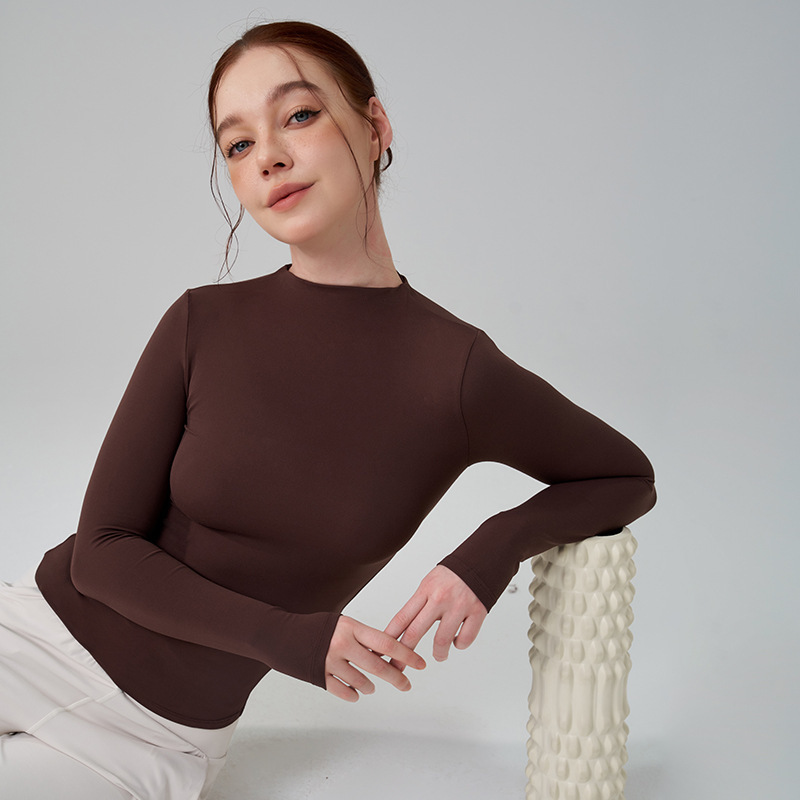 2025 New Premium Women Stretch Long Sleeve Yoga Tops Round Collar Running Shirts Pilates T Shirts Quick Dry Sports Wear
