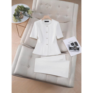 Women's Suit Set Short Sleeve Blazer And Trousers Elegant Satin Anti-Wrinkle Commute YSY6612 - Product Image 4