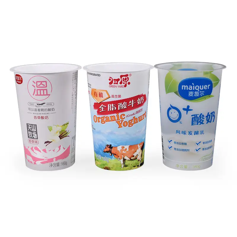 Al por mayor desechables de logotipo personalizado impreso IML de inyección de plástico taza de yogur iml ronda envase de embalaje