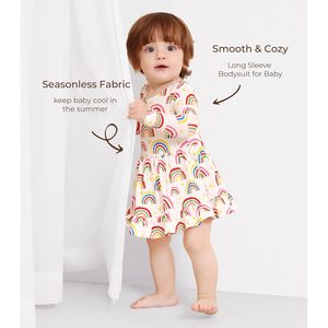 Vestido de Arcoíris Personalizado para Bebé Niña, Manga Larga, Cuello con Lazo, Transpirable, de Viscosa de Bambú, para Niñas Pequeñas - Product Image 5