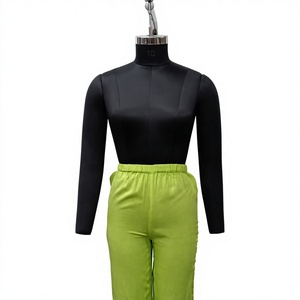 Pantalon en satin à taille haute et jambes larges pour femmes, couleur unie, coupe ample, longueur complète, taille élastique, pantalon décontracté d'été, vert - Product Image 1