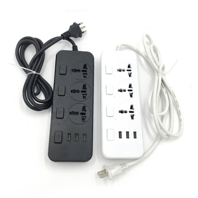 5V2.1A US/UK/EU Plug Power Strip Surge Protector with 3 Outlets & 3 Usb Ports with Independent Power Switch Durable M4YD