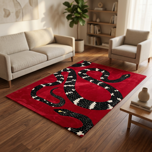 Alfombra Contemporánea de Lana Hecha a Mano con Diseño de <span class=keywords><strong>Serpiente</strong></span> en Blanco y Negro para Sala de Estar - Product Image 1