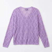 Pull-over élégant en maille ajourée perlée pour femme, col en V blanc, fabrication artisanale de qualité supérieure, style boutique, vente en gros