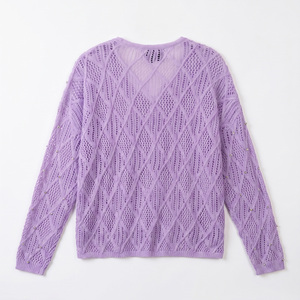 <span class=keywords><strong>Pull</strong></span>-over élégant en maille ajourée perlée pour femme, col en <span class=keywords><strong>V</strong></span> blanc, fabrication artisanale de qualité supérieure, style boutique, vente en gros - Product Image 2