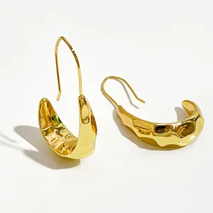 Gold Hammered Hoop Earrings Unique Chunky Basket EarringsためWomen African Big Earrings Boucles D Oreille Femme 2019