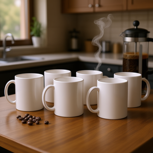 Tazas de cerámica blanca para sublimación de 11 oz, de porcelana, con tapa y pajita, aptas para microondas y lavavajillas, estilo minimalista americano, taza de café. - Product Image 2