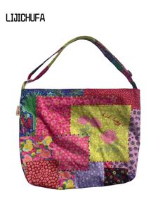 Colorful Ethnic <b>Canvas</b> Cotton Shopping Tote Bag Calico Large Capacity Retro Floral Shoulder Bag <b>Handbag</b> for Travel - Product Image 6