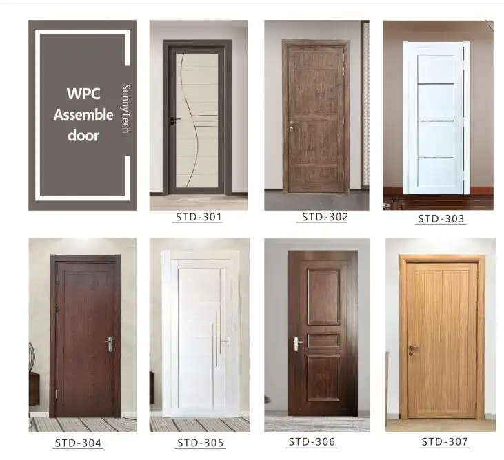 wood and pvc composite wpc doors for UAE market with water proof in 45mm and 35mm thickness wpc door board panels