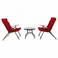 Ensemble de salle à manger de jardin 3 pièces, chaise pliante rembourrée, table carrée en verre trempé de 5 mm, ensemble de meubles de loisirs