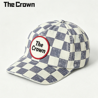 Casquette de baseball vintage lavée personnalisée de haute qualité avec patch tissé à carreaux et broderie sur visière incurvée – Vente en gros