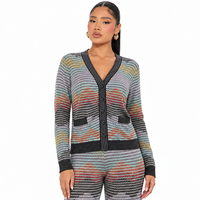 Costume de bureau élégant pour femme, style colorblock rayé, col en V, manches longues, simple boutonnage, anti-boulochage, pantalon évasé, idéal pour l'été