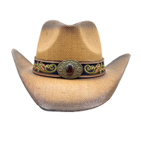 Chapeau de cowboy vintage Burning Man en paille, brodé, avec ceinture et pompon, personnalisable, pour hommes et femmes, vente en gros, 3 MOQ