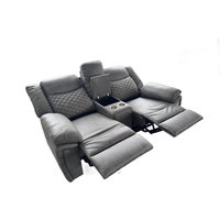 Canapé inclinable deux places avec massage, console rabattable, porte-gobelets, cendrier, en cuir, pour home cinéma et salon