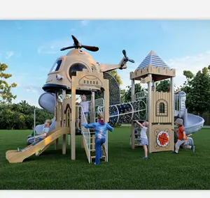 Çocuk oyun alanı üreticisi yüksek kaliteli helikopter uçak plastik çocuklar spor açık oyun alanı ile iplik slayt