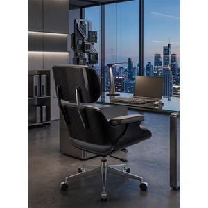 Fauteuil <span class=keywords><strong>de</strong></span> <span class=keywords><strong>bureau</strong></span> ergonomique <span class=keywords><strong>de</strong></span> style Mid-Century Modern avec plateau en fibre <span class=keywords><strong>de</strong></span> carbone, revêtement en cuir pleine fleur, inclinable, avec roulettes rembourrées - Product Image 3