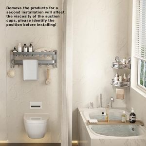 Paquete de 2 estantes de ducha de esquina gris, ventosa, estante de ducha sin perforación, organizador de baño, barra de toalla adhesiva, ganchos, rieles - Product Image 2