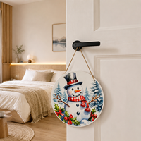 Panneau rond en bois Joyeux Noël, motif mignon, impression personnalisée, décoration de porte de Noël 20x20cm, style ferme américaine