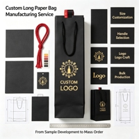 Sac cadeau en papier noir pour vin, logo personnalisé, dorure à chaud, poignée en corde de coton, emballage rectangulaire pour bouteille