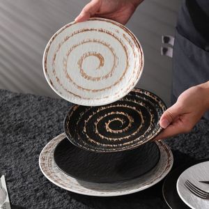 Plato de Cerámica Estilo Japonés Retro para Bistec, Vajilla para el Hogar, Plato Plano para Desayuno, Ensalada, Plato Bajo de Porcelana Creativo - Product Image 2