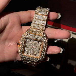 Reloj Mecánico para Hombre, Reloj de Pulsera Cuadrado de Oro Rosa con Moissanita, Esfera con Números Arábigos, Ventana de Fecha Única, Brillante - Product Image 2