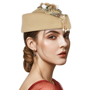 Béret polyvalent en feutre de laine pour <span class=keywords><strong>femme</strong></span>, style rétro britannique, pour hôtesse de l'air, <span class=keywords><strong>chapeau</strong></span> de <span class=keywords><strong>cérémonie</strong></span> en laine - Product Image 4