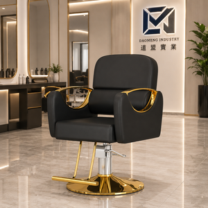 Luxury <b>Black</b> Gold Ergonomic Barber Chair with PU Leather and Heavy-Duty Hydraulic <b>Pump</b> for Barber Shop Salon Furniture - Product Image 1
