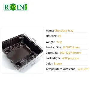 ब्लिस्टर ट्रे के साथ OEM कम कीमत वाला चॉकलेट बॉक्स भूरा प्लास्टिक आयताकार/चौकोर डिस्पोजेबल चॉकलेट ट्रे
