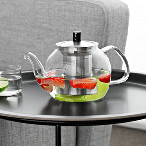 New Arrival độc đáo màu xanh lá cây Tea Kettle 900ml văn phòng OEM rõ ràng Glass Tea Wares ấm trà với bộ lọc bằng thép không gỉ - Product Image 4