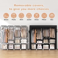 Armoire portable avec housse, 4 étagères de rangement et 4 tringles de suspension, armoire portable robuste et autoportante pour chambre à coucher