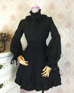 Court Lolita robe gothique Vintage dentelle bulle manches chemise printemps et automne à manches longues col montant Blouse