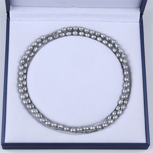 7-8mm semplice elegante collana di <span class=keywords><strong>perle</strong></span> di riso acqua dolce vera perla grigio naturale - Product Image 3