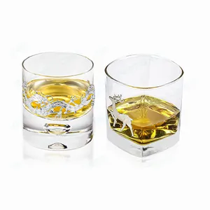 现代创意压花威士忌玻璃鹿龙水晶饮用威士忌杯架家用酒吧