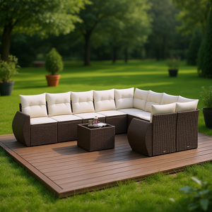ชุดโซฟาหวายสีน้ำตาลสุดหรูสำหรับสวน เฟอร์นิเจอร์กลางแจ้งสไตล์ร่วมสมัย เบาะโฟมความหนาแน่นสูง ดีไซน์แบบโมดูลาร์ - Product Image 2
