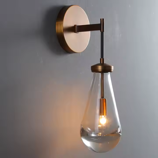 Nordic Brass Glass Raindrop Pendant Light Fixture Teardrop Wall Sconces Kitchen Island Indoor Wall-mounted Wall Lights