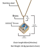 Pendentif carré cube 3D personnalisable Collier bloc mémoire photo personnalisé avec zircon Cadeau bijoux HipHop pour hommes et femmes