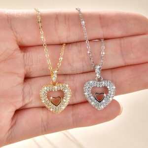Joyería al por Mayor, Collares con Colgante de Corazón de Doble Capa, Huecos, en Forma de Corazón, de Cobre Chapado en Oro de 14k con Circonita, para Mujer - Product Image 6