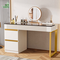 Table de maquillage de luxe moderne avec 4 tiroirs, plateau en verre trempé, coiffeuse pour chambre à coucher, appartement, salle de beauté, coiffeuse en bois