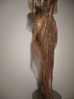 Robe de soirée dorée, robe de bal scintillante avec strass, robes de soirée dorées à paillettes et franges pour femmes