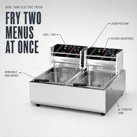 Friteuse électrique commerciale 6L + 6L à double cuve en acier inoxydable, machine à frire de comptoir 2500W pour restaurant