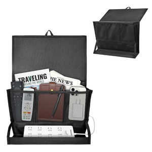 Bedside Storage Bag <b>Mesh</b> Organizer With <b>Power</b> Strip Holder For Bedroom Minimalist Design Rectangle Shape Multifunctional Use - Product Image 5