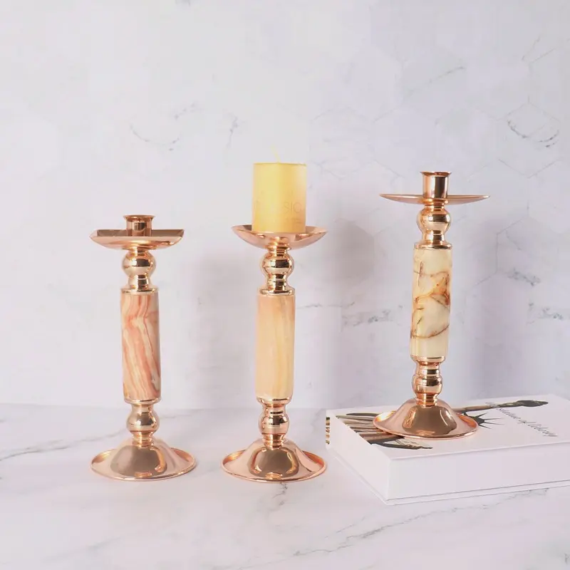 Suporte de velas para hotel, suporte de velas moderno e leve tipo mármore, onyx com suporte de velas em latão